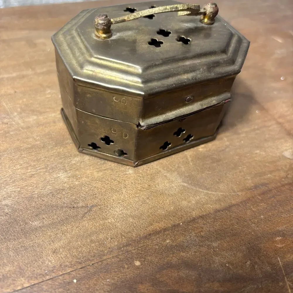 Vintage Brass Octagon Incense or Trinket Box